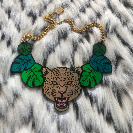 Leopard and Jungle Leaves Necklace