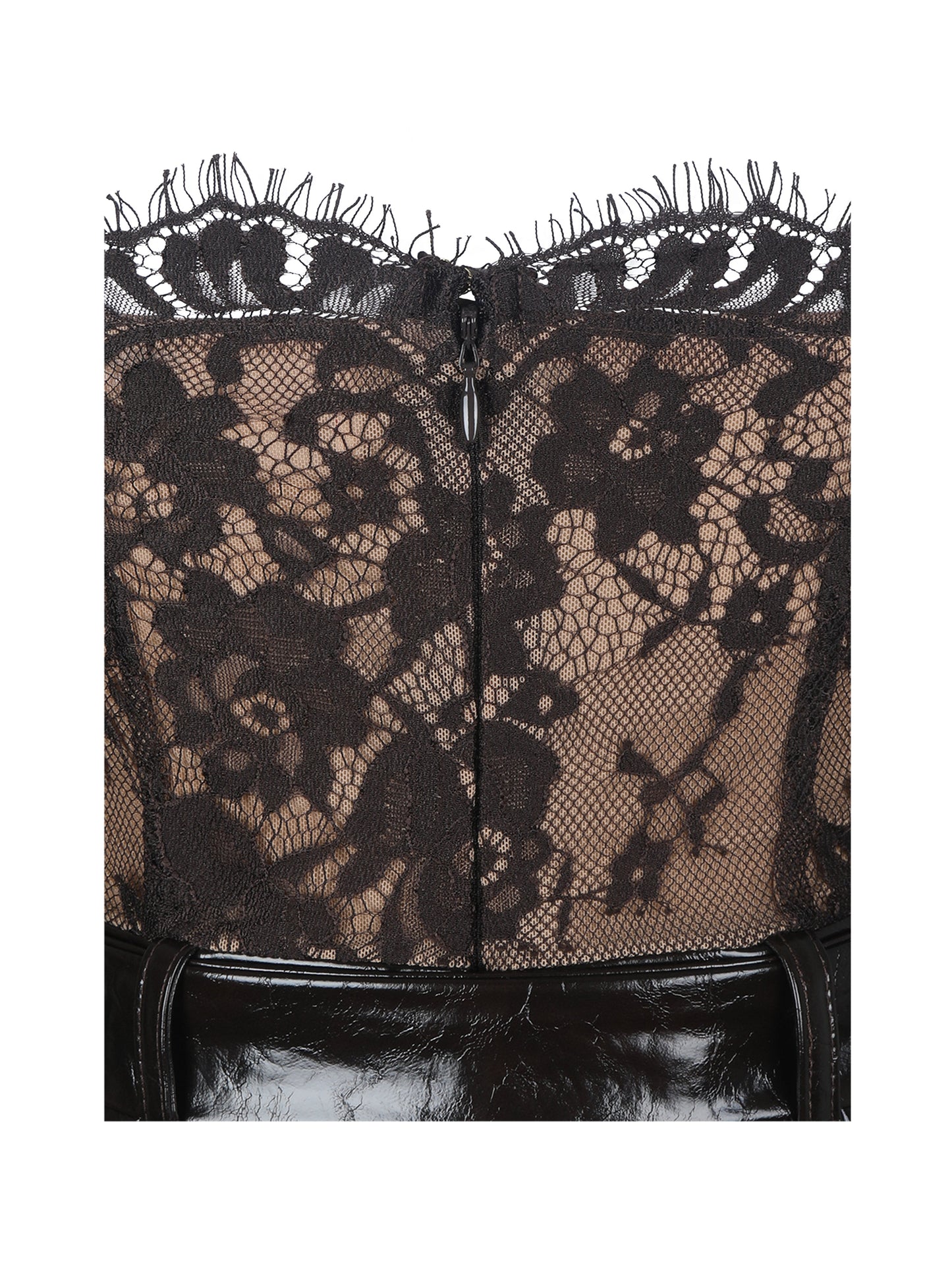 Plunging Halter Lace + Patent Mini Dress — Mahogany