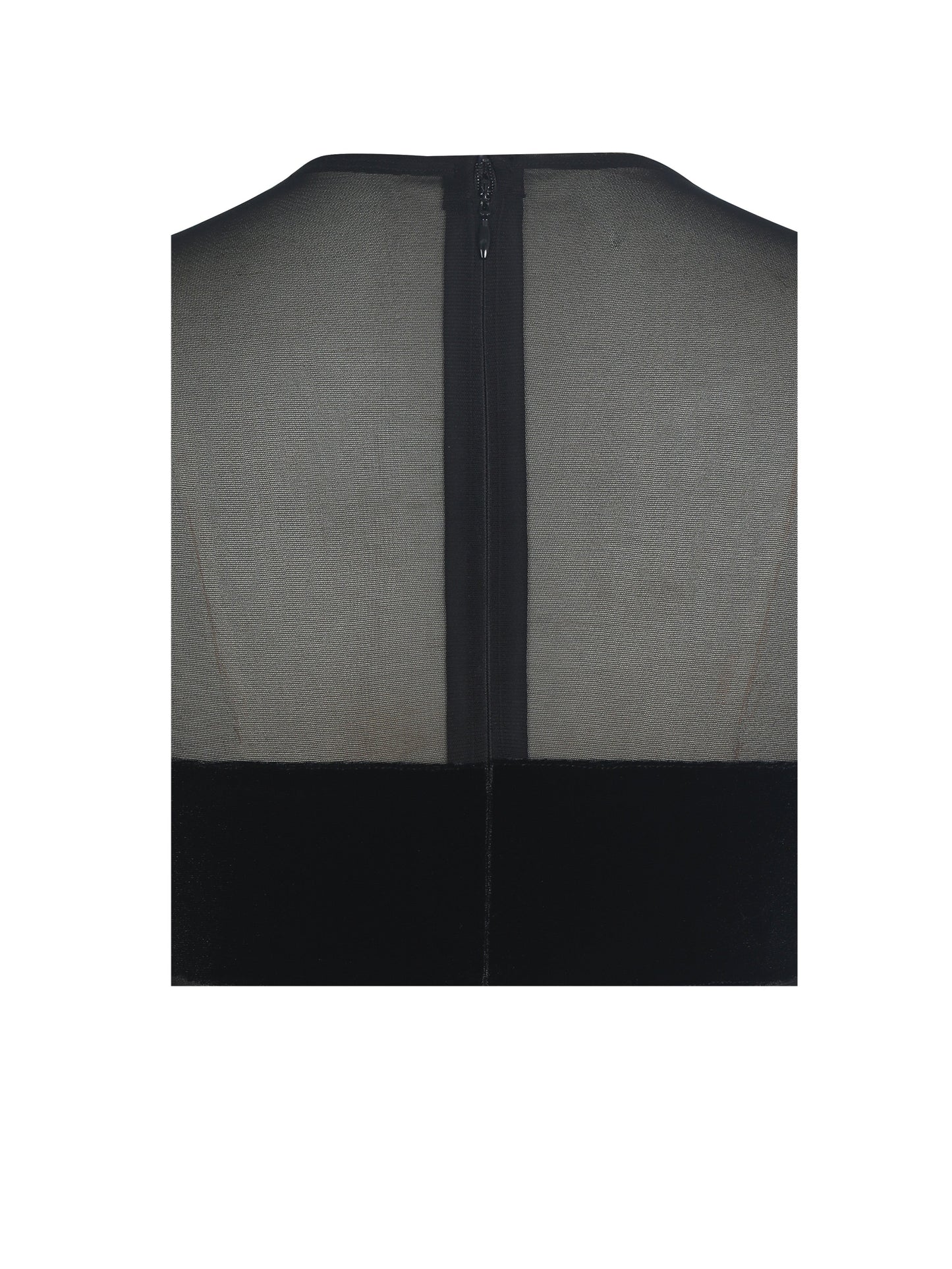 Sheer Mesh & Velvet Midi Dress — Black