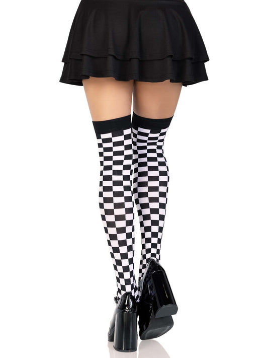 Noir Checkerboard Thigh-High Stockings