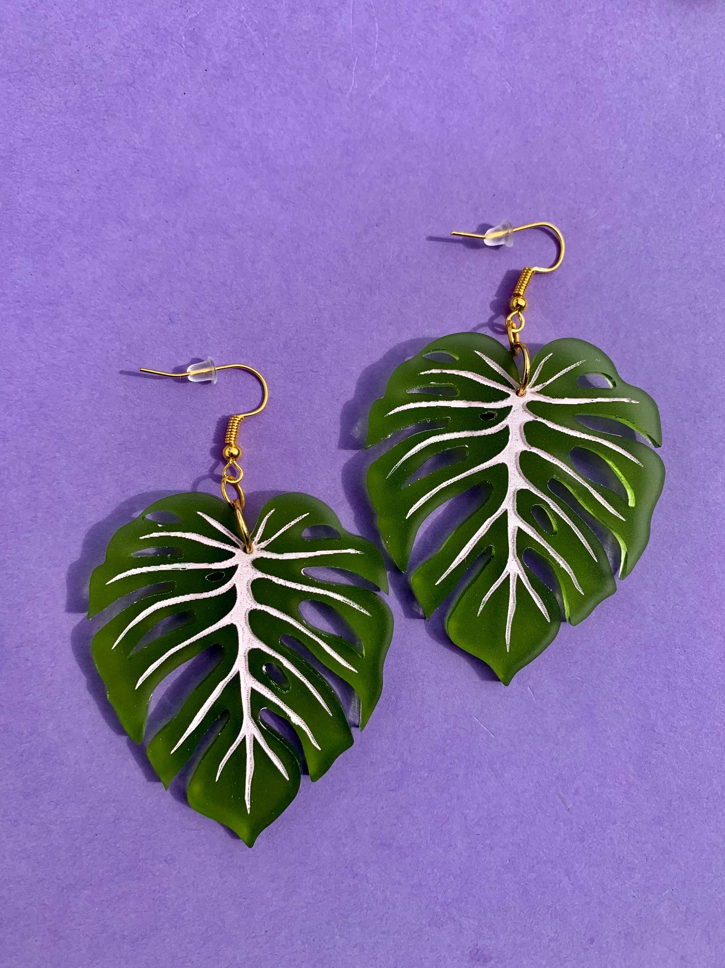 Leaf Acrylic Statement Earrings - Monstera Green