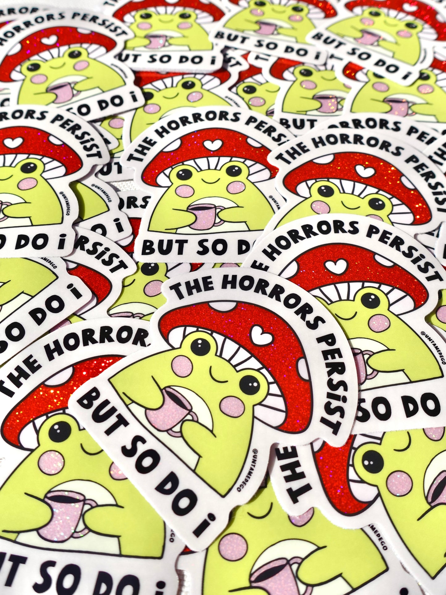 The Horrors Persist Frog Sticker — Glitter Toadstool Edition
