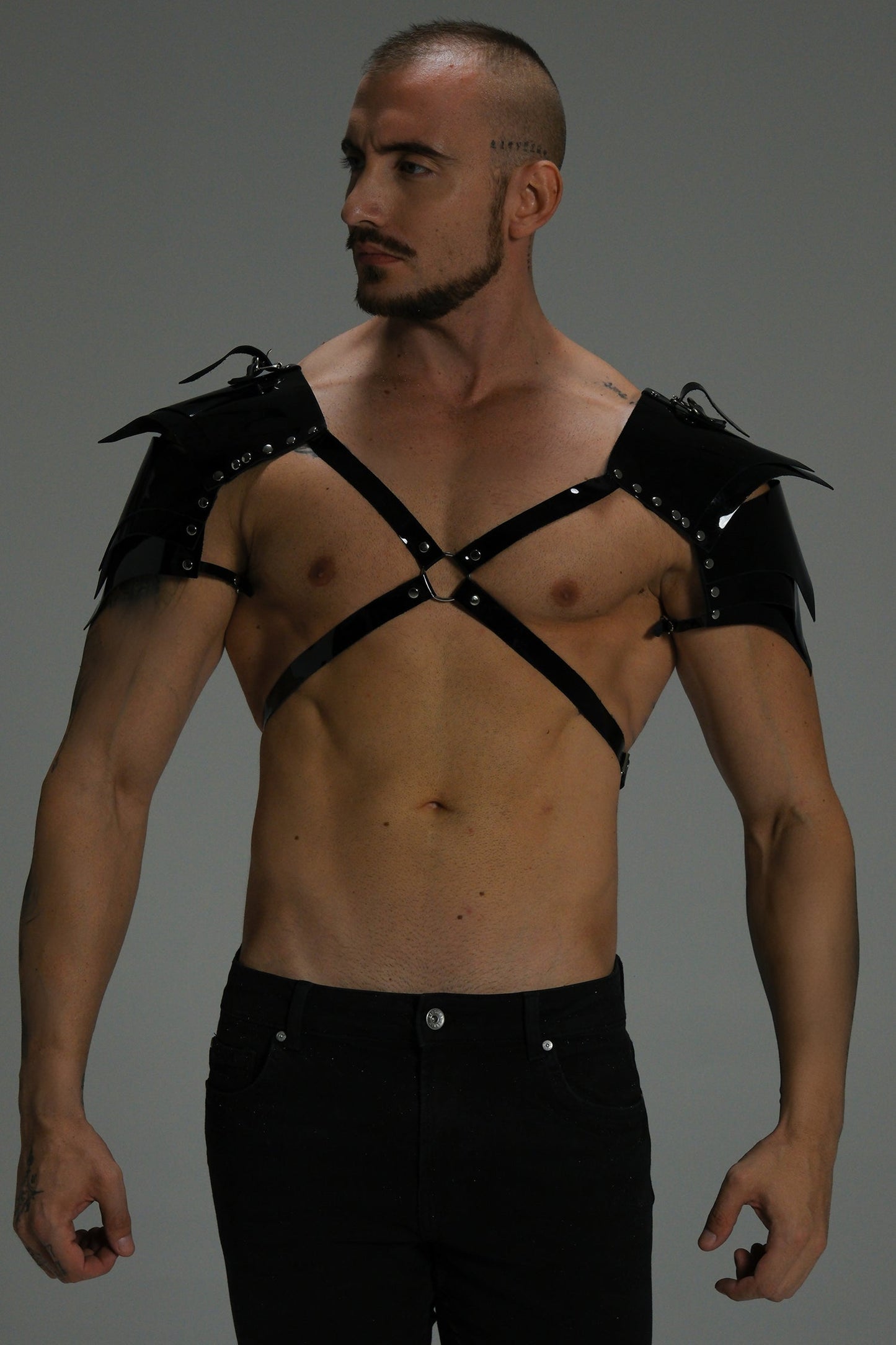 Gloss Leather Shoulder Harness — Structured X Frame Black / White | Maison Appétit