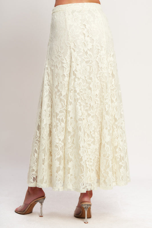 Ivory Lace Midi Skirt — Sheer Lace with Lining