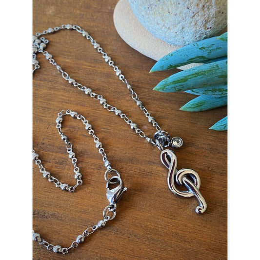Treble Clef Pendant Necklace — Stainless Steel