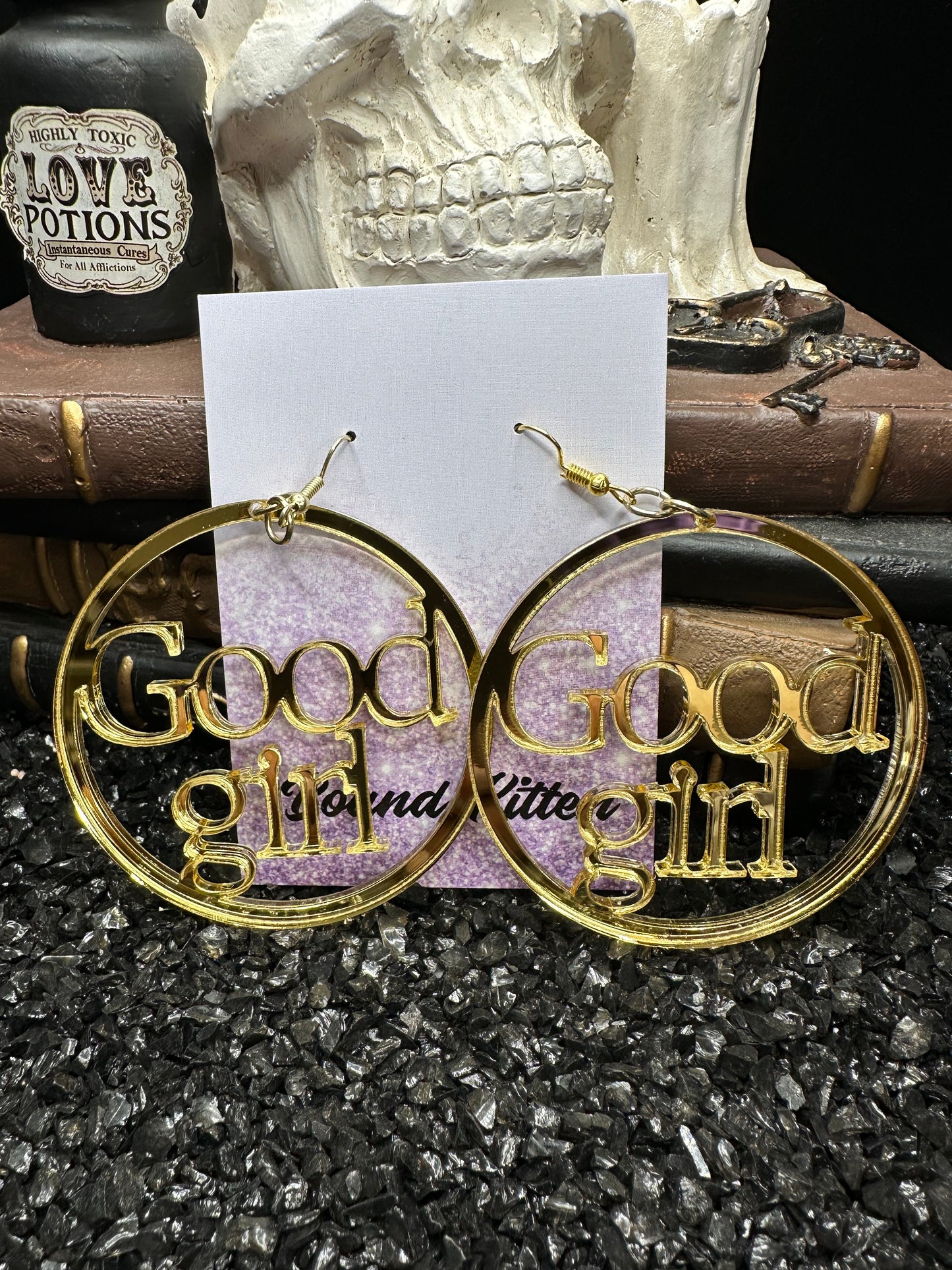 Good Girl Earrings — Mirrored Gold Acrylic