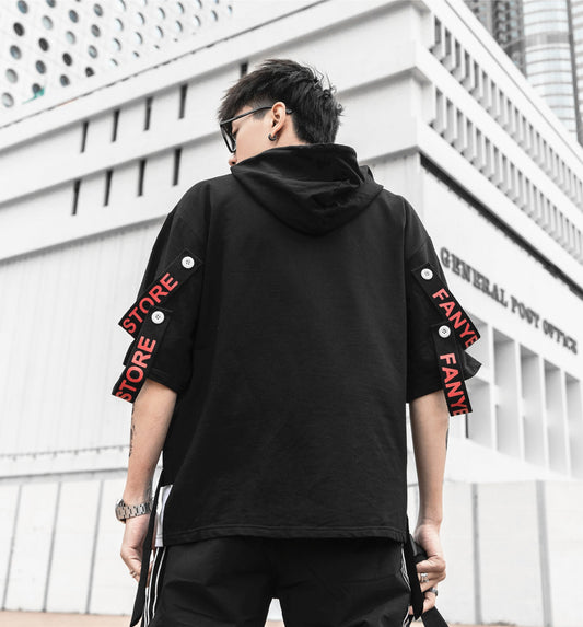 Fanye Street Crew Short Sleeve Hoodie — Black
