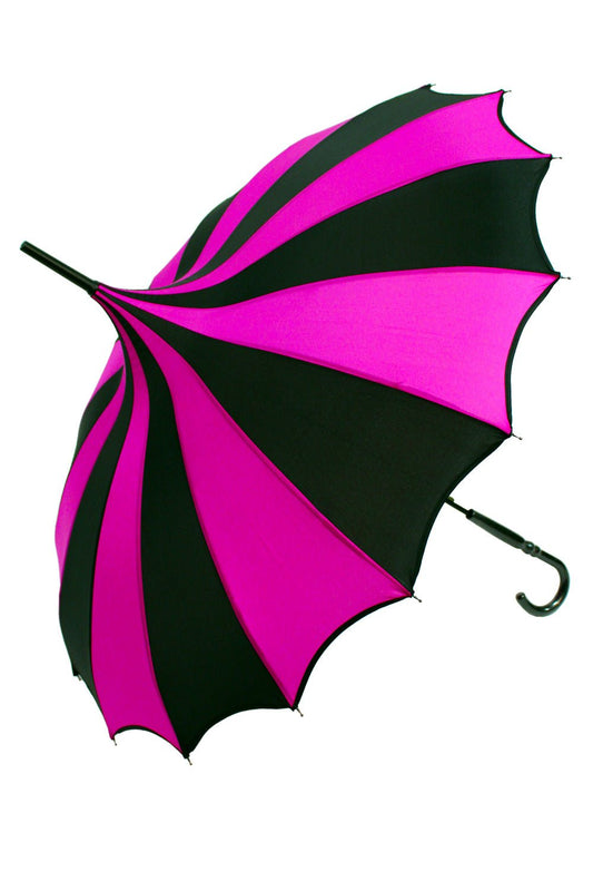 Batwing Pagoda Umbrella – Black & Hot Pink Statement Stripe