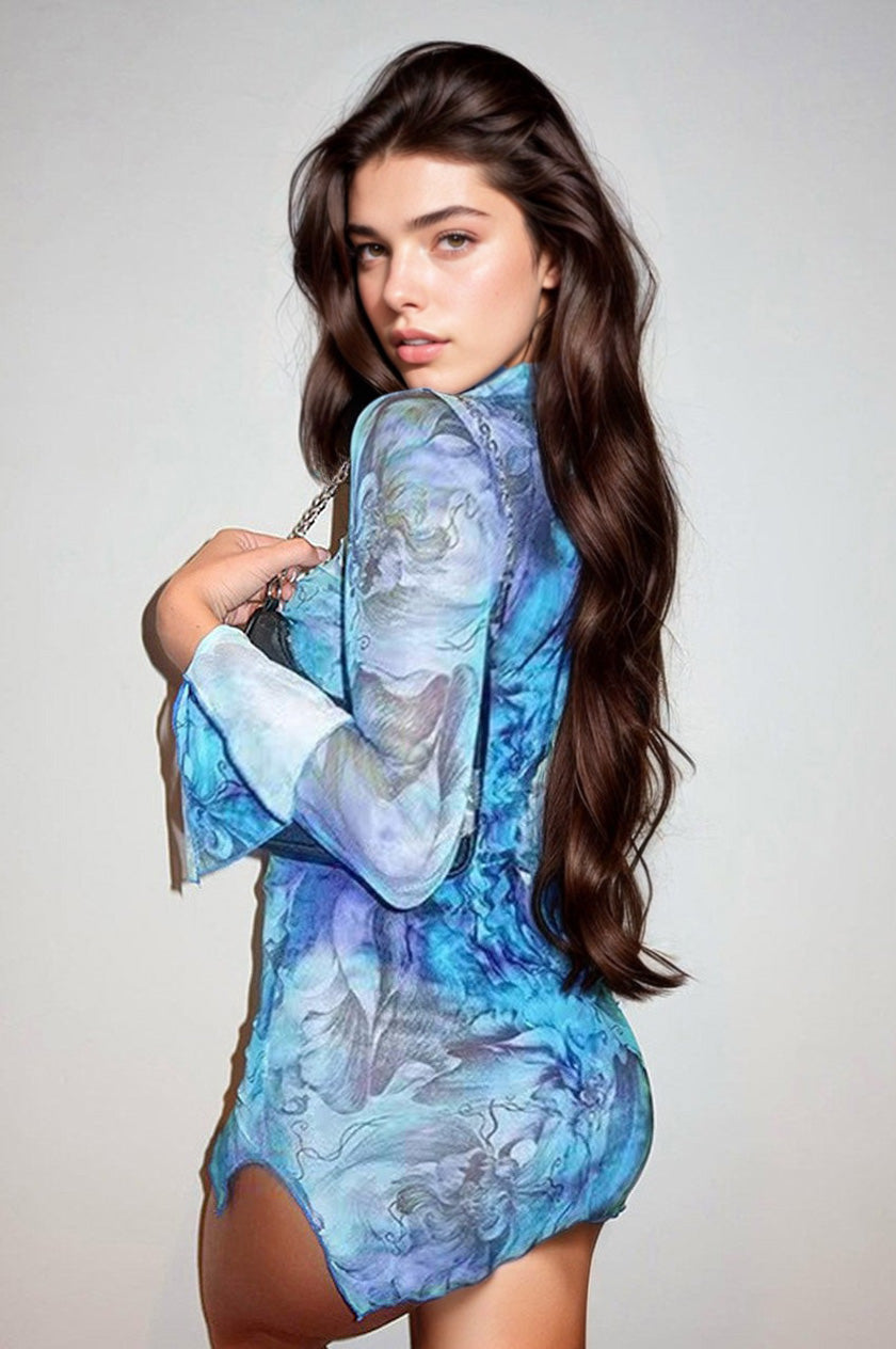 ⭐ Miami Nights Sheer Mini Dress — Blue