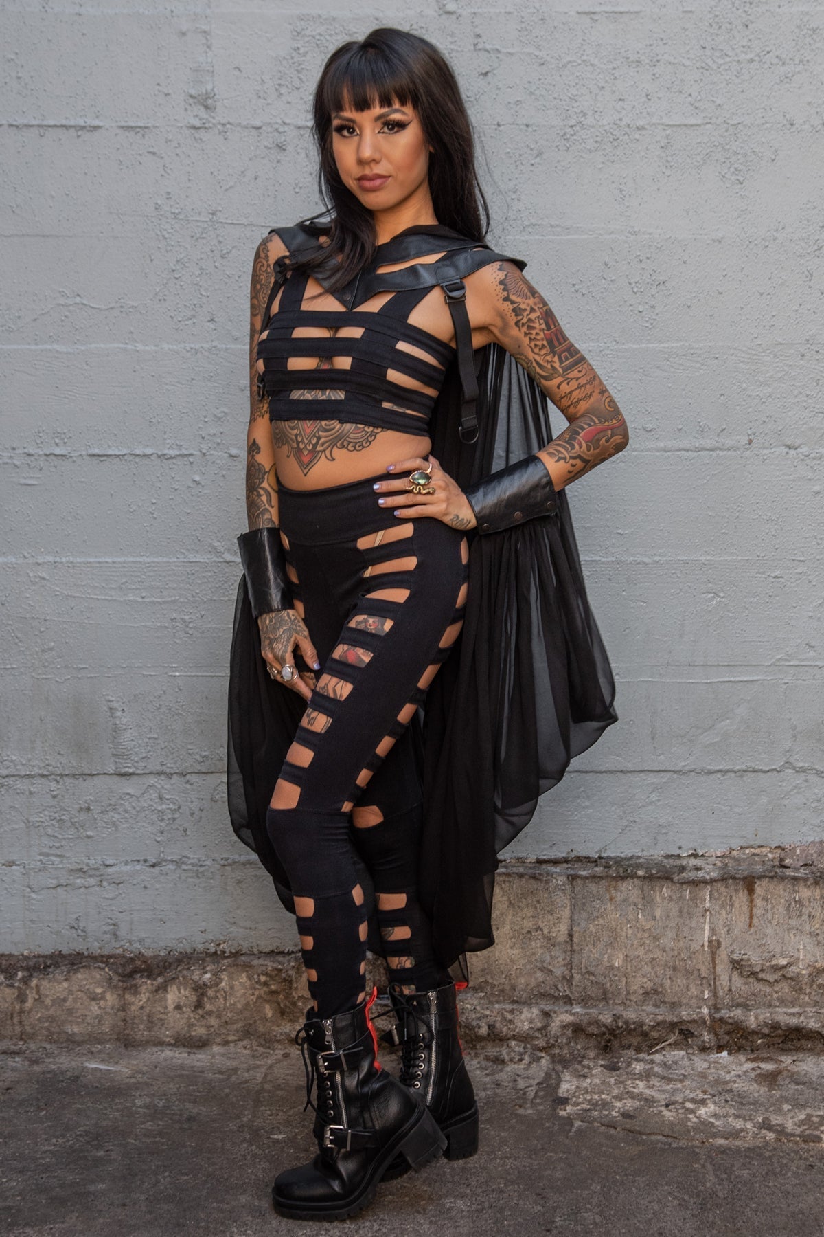 Silk Wing Hood — Silk Chiffon & Leather Statement Layer | Five and Diamond