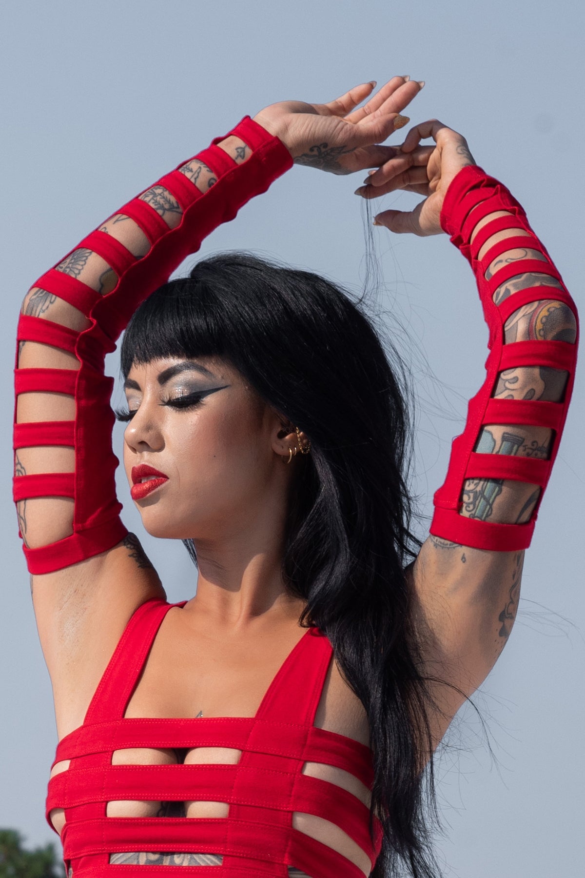 Cage Arm Gauntlets — Red Cotton | Five and Diamond