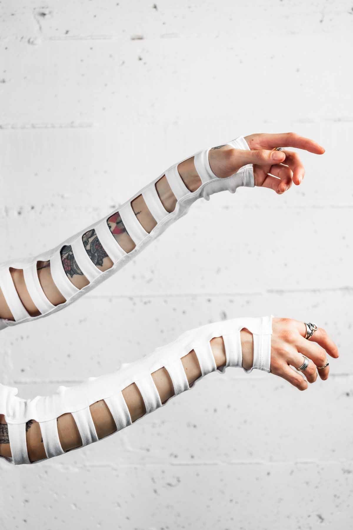 Cage Arms — White Cotton Gauntlets | Five and Diamond