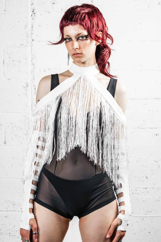 Fringe Halter Wrap — Convertible Cotton Collar in Off-White | Five and Diamond