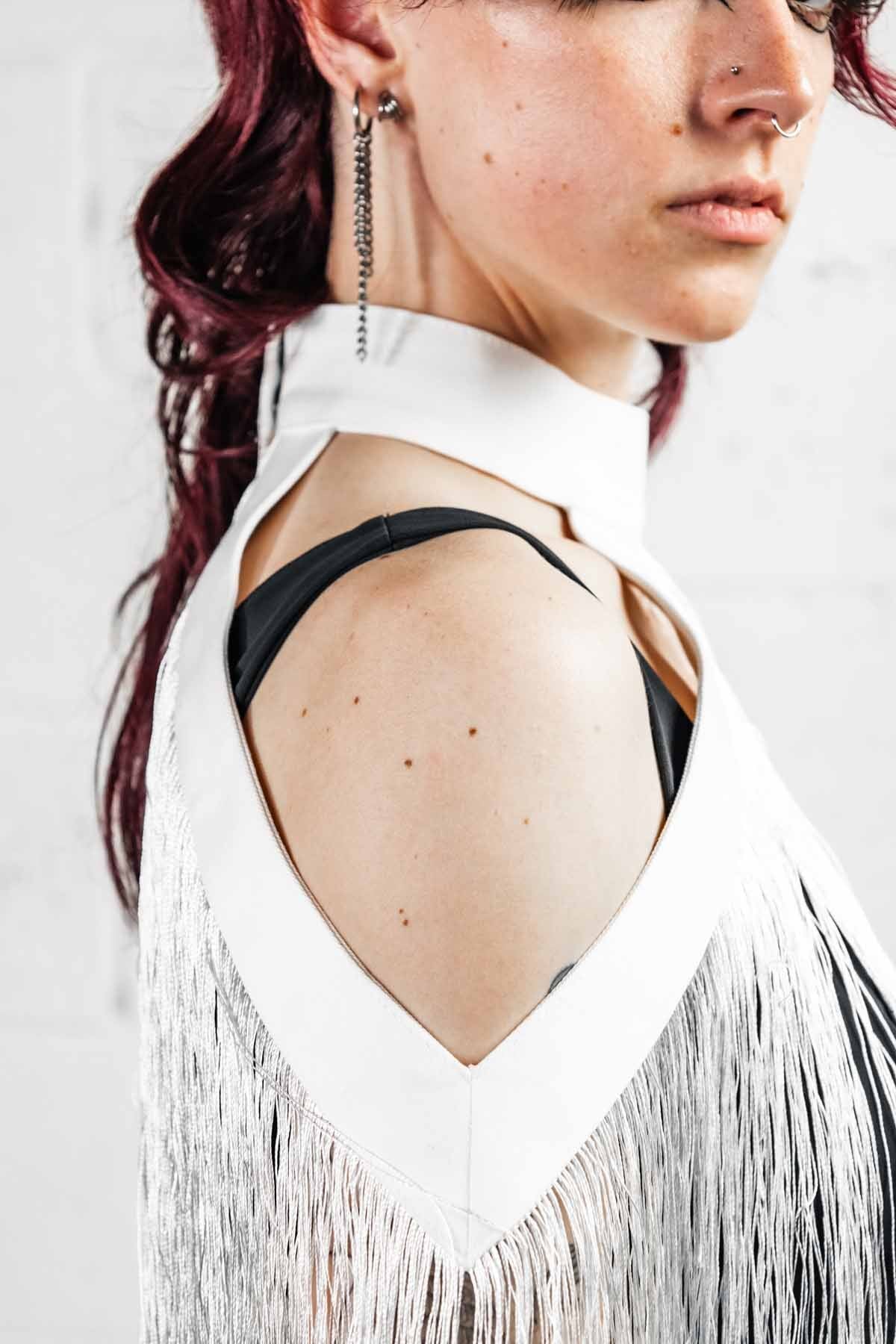 Fringe Halter Wrap — Convertible Cotton Collar in Off-White | Five and Diamond