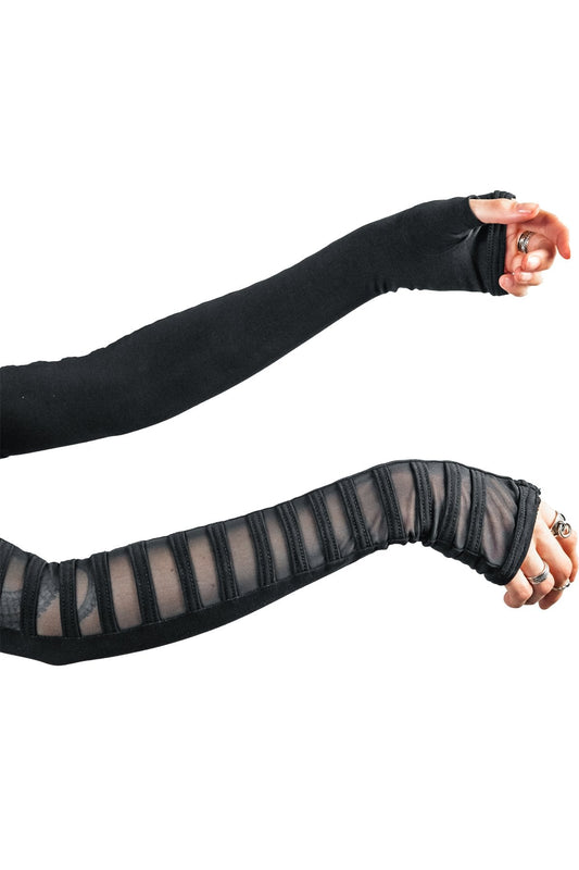 Opera Length Gamut Gloves — Black Cotton & Mesh | Five and Diamond