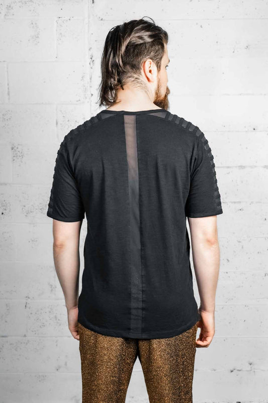 Gamut Longline Mesh Panel Tee — Slim Fit in Black | Five and Diamond