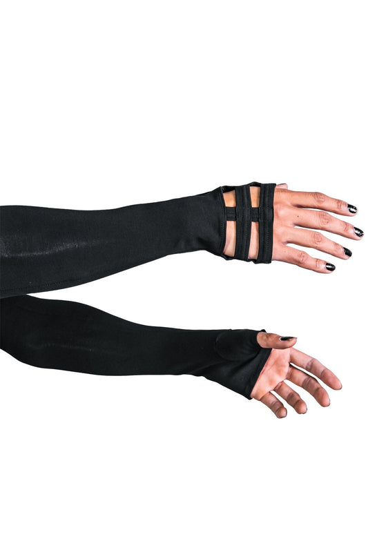 Opera Length Nina Gloves — Black Cotton | Five and Diamond