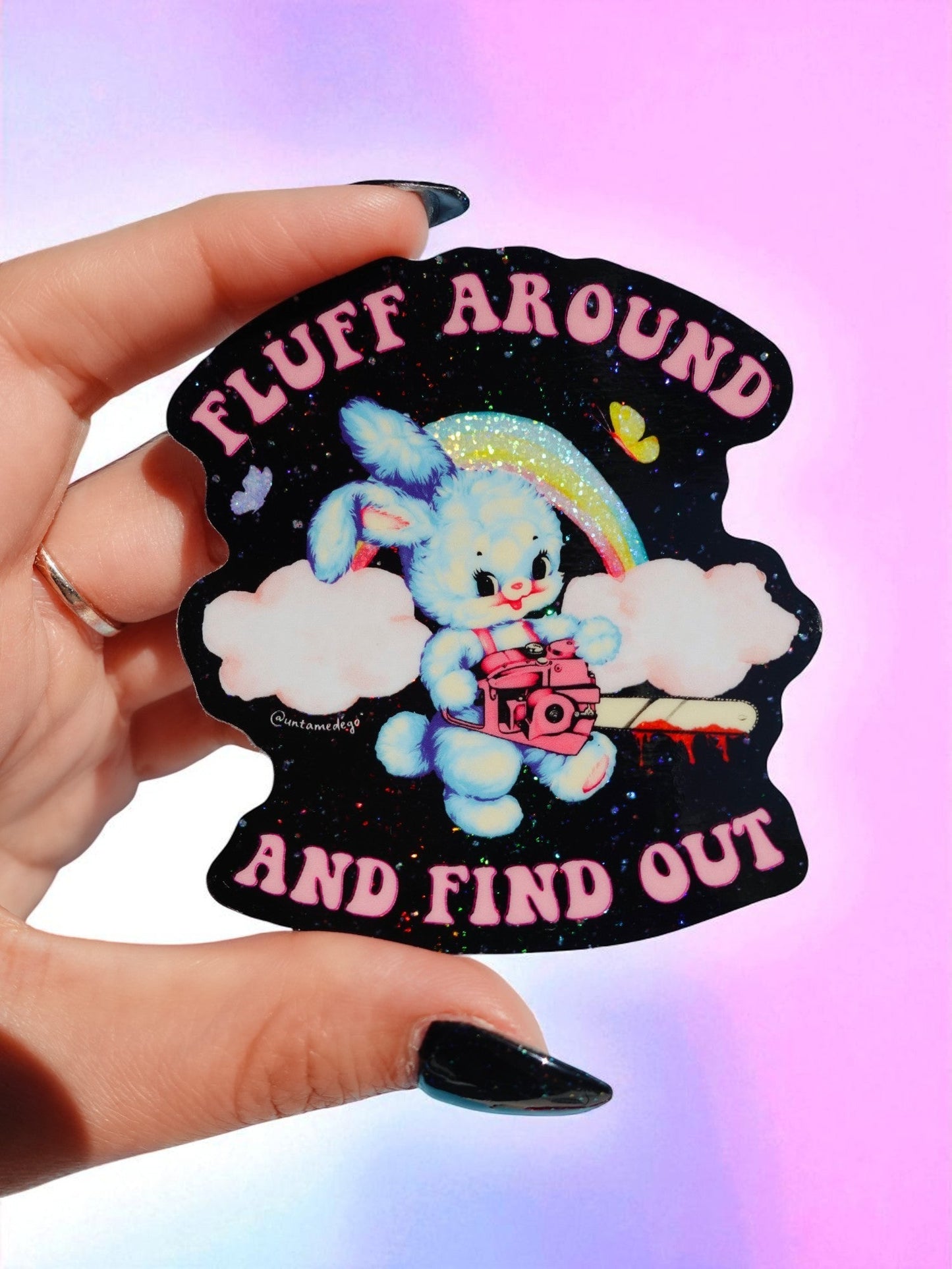 Fluff Around and Find Out Retro Bunny Glitter Sticker