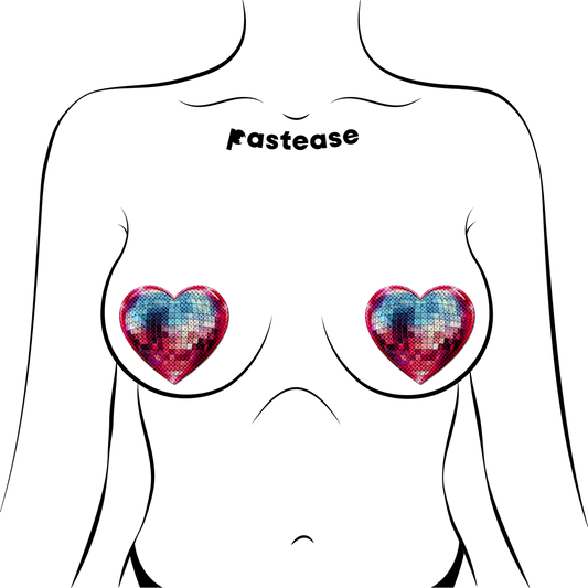 Discoball Heart Pasties — Blue & Pink | Pastease
