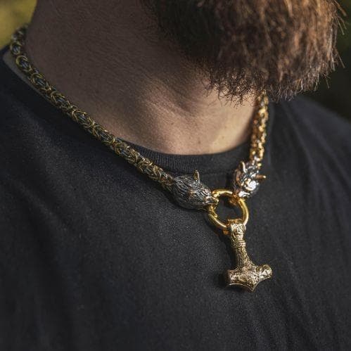 Wolf Mjolnir King Chain Necklace — Stainless Steel
