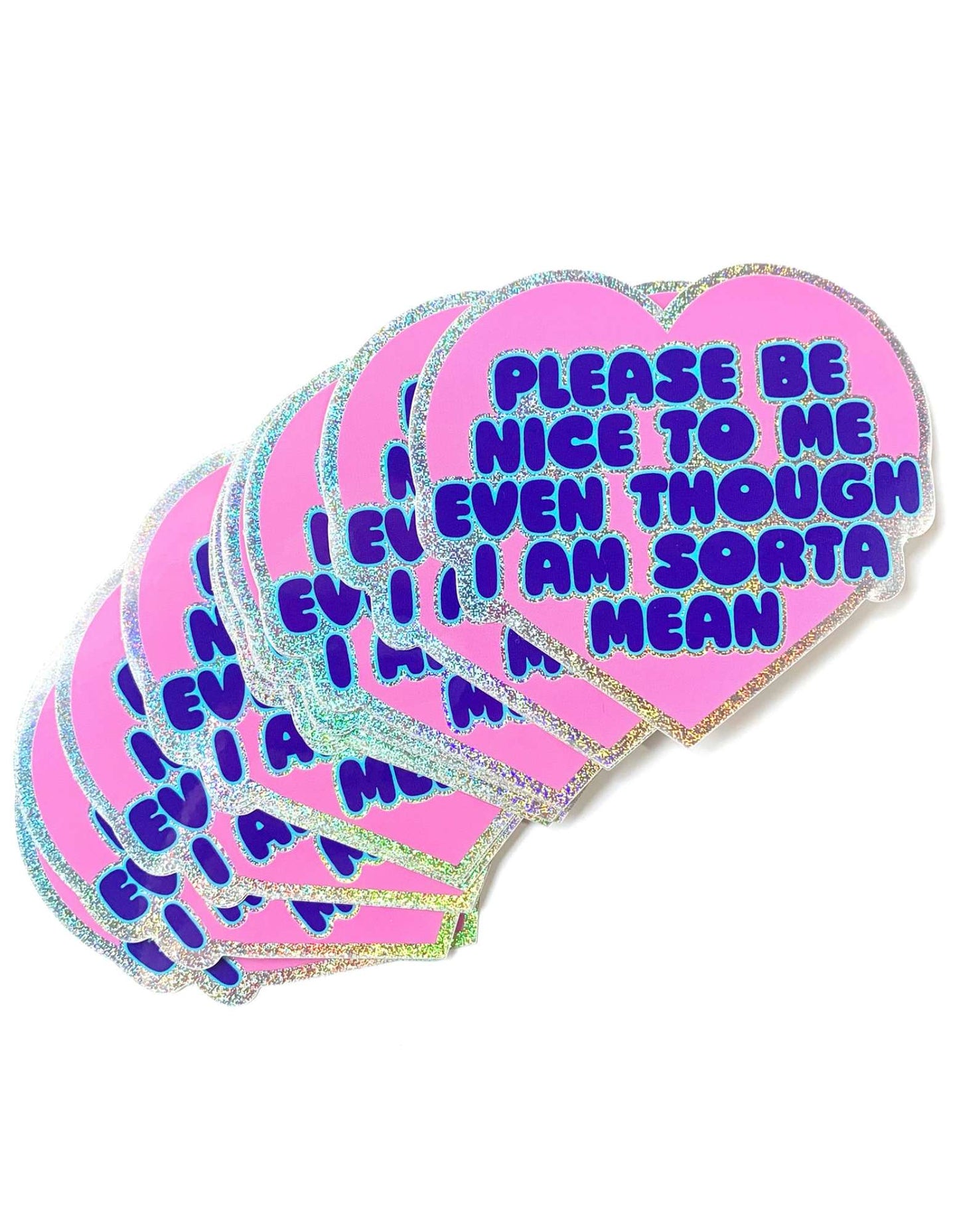 Contradiction Heart Glitter Sticker — "Be Nice to Me" Holographic