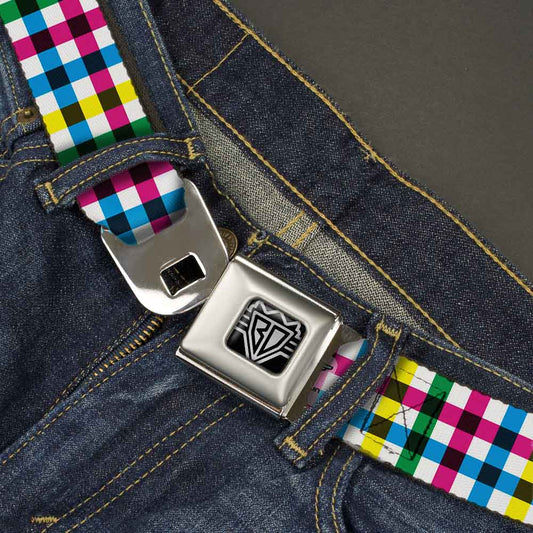 Buffalo Plaid White + Multi-Color Seatbelt Belt