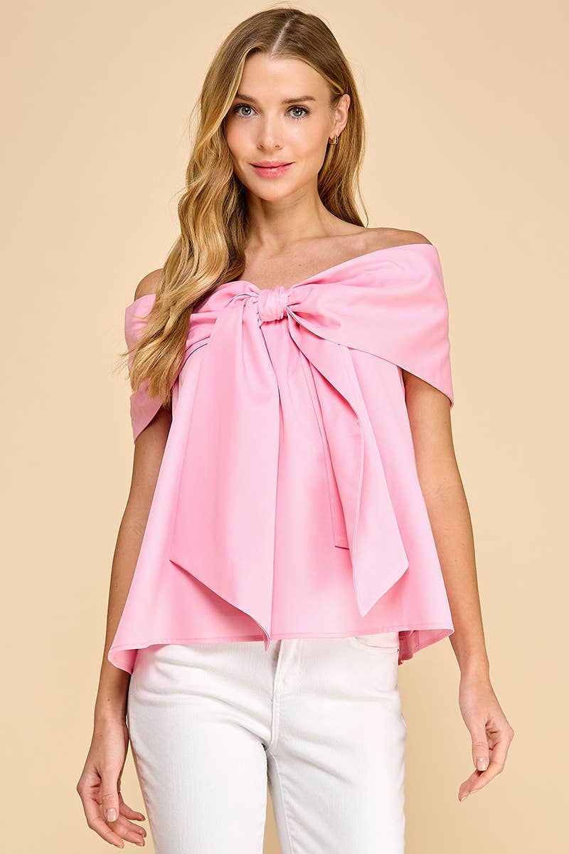 Off-Shoulder Bow Top - Pink