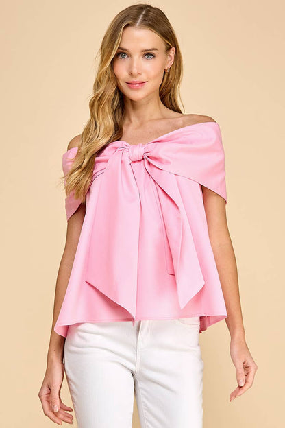 Off-Shoulder Bow Top - Pink