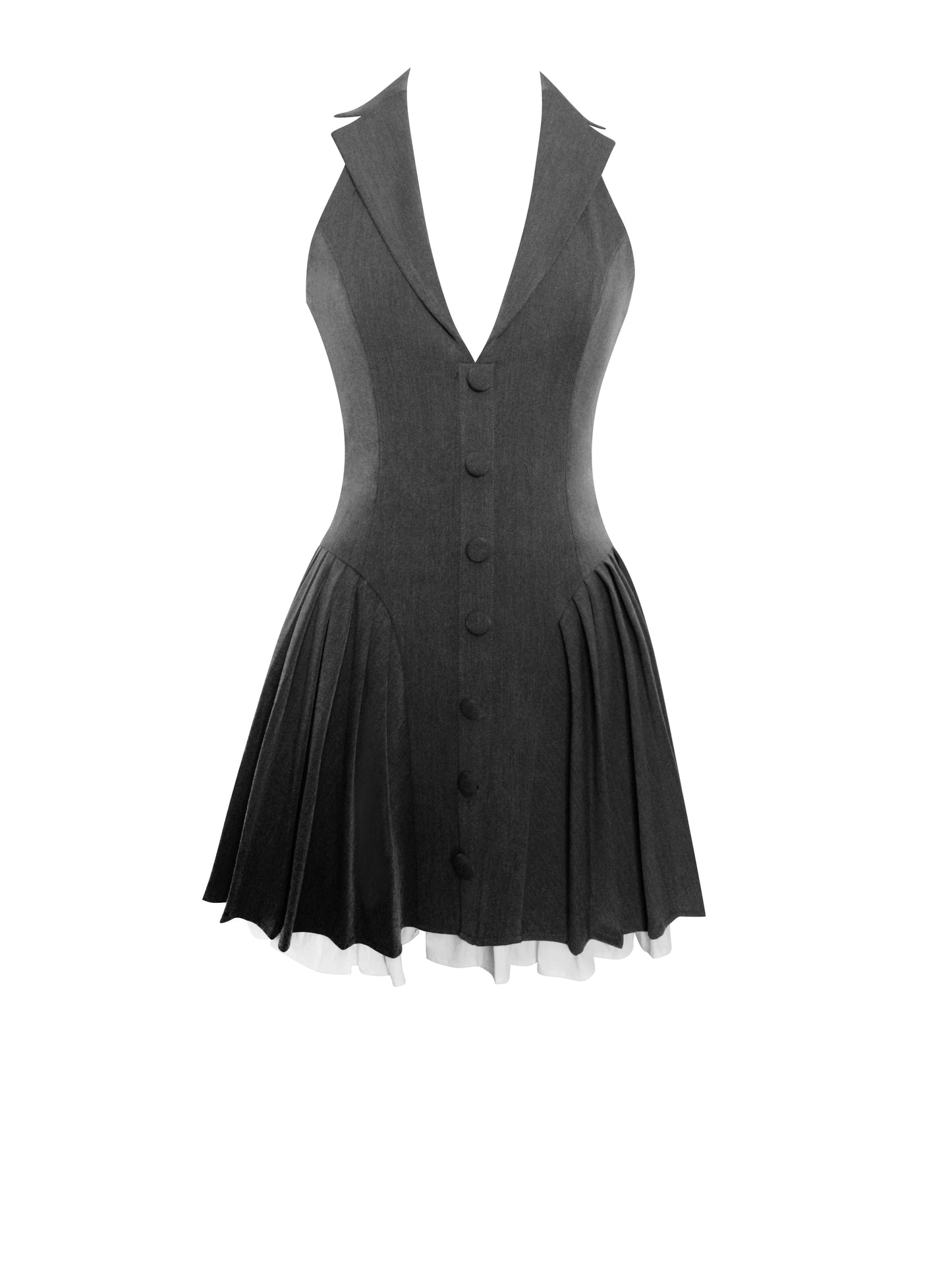 Preppy Halter Pleated Mini Dress — Grey