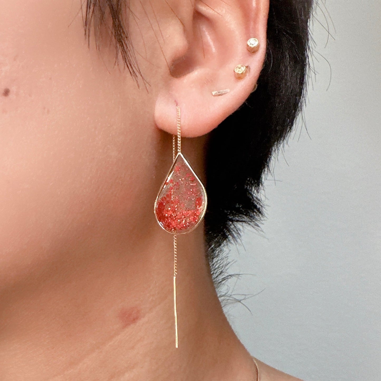 Liquid Spark Threader Earrings — Fire Red