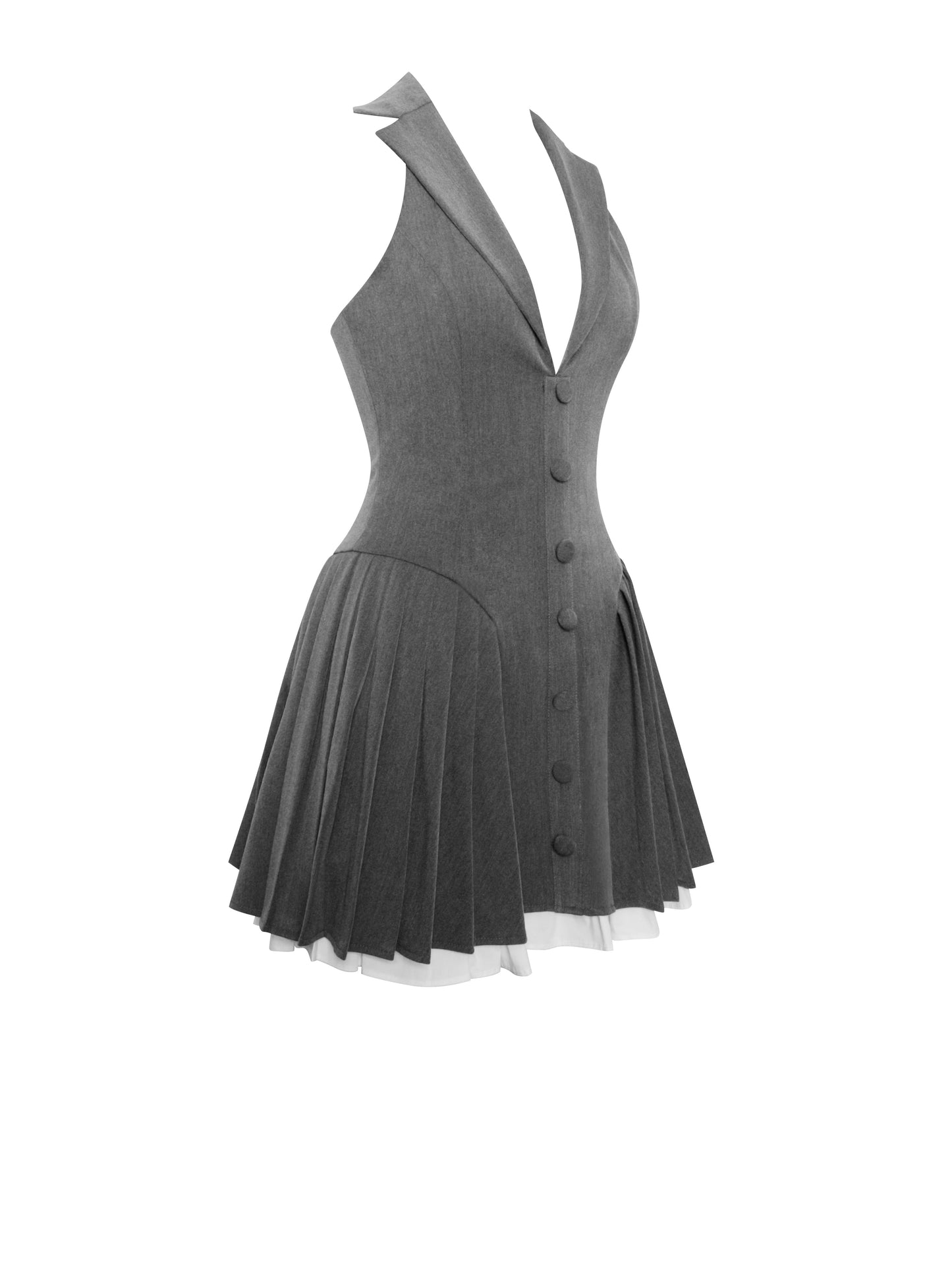 Preppy Halter Pleated Mini Dress — Grey