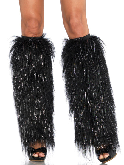 Silver Tinsel Faux Fur Leg Warmers — Black, White, or Pink