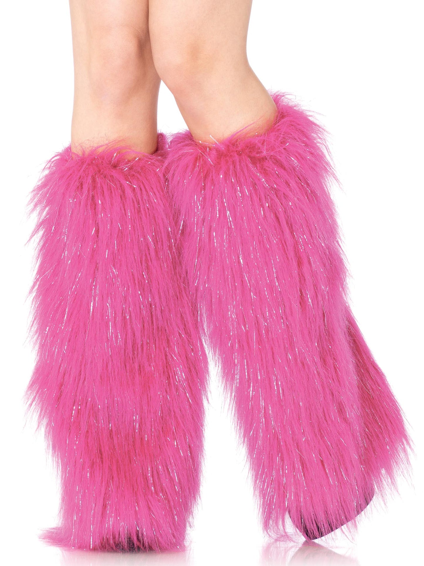 Silver Tinsel Faux Fur Leg Warmers — Black, White, or Pink