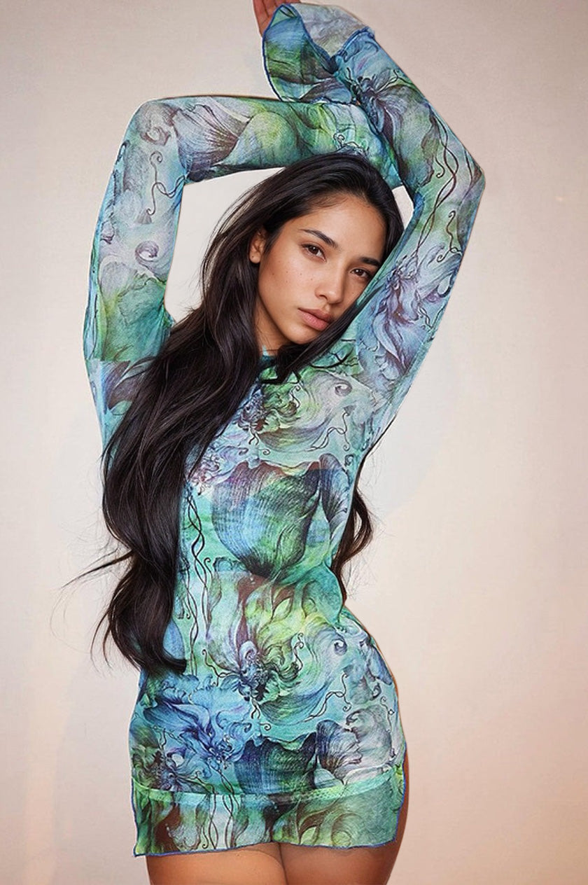 Miami Nights Sheer Mini Dress — Light or Deep Blue