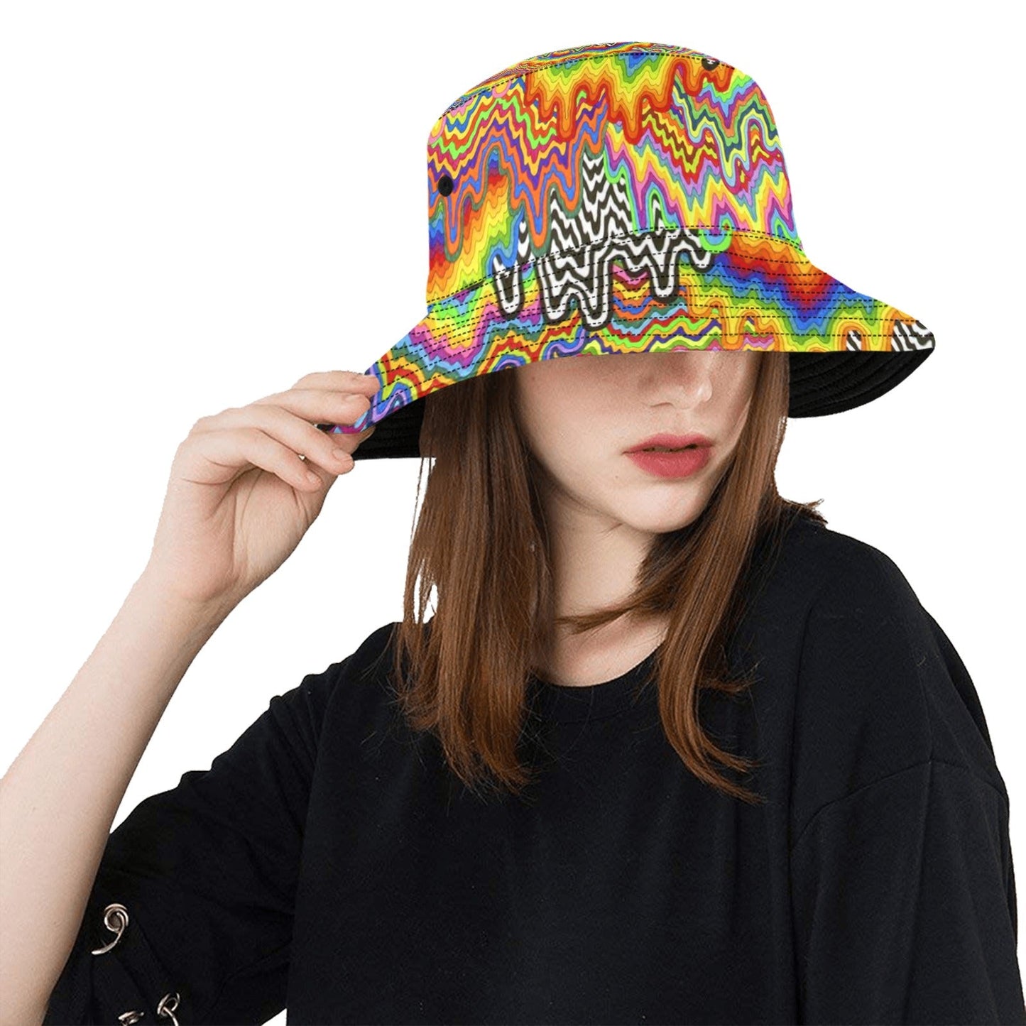 Dripped Spectrum Bucket Hat — Black, White & Rainbow