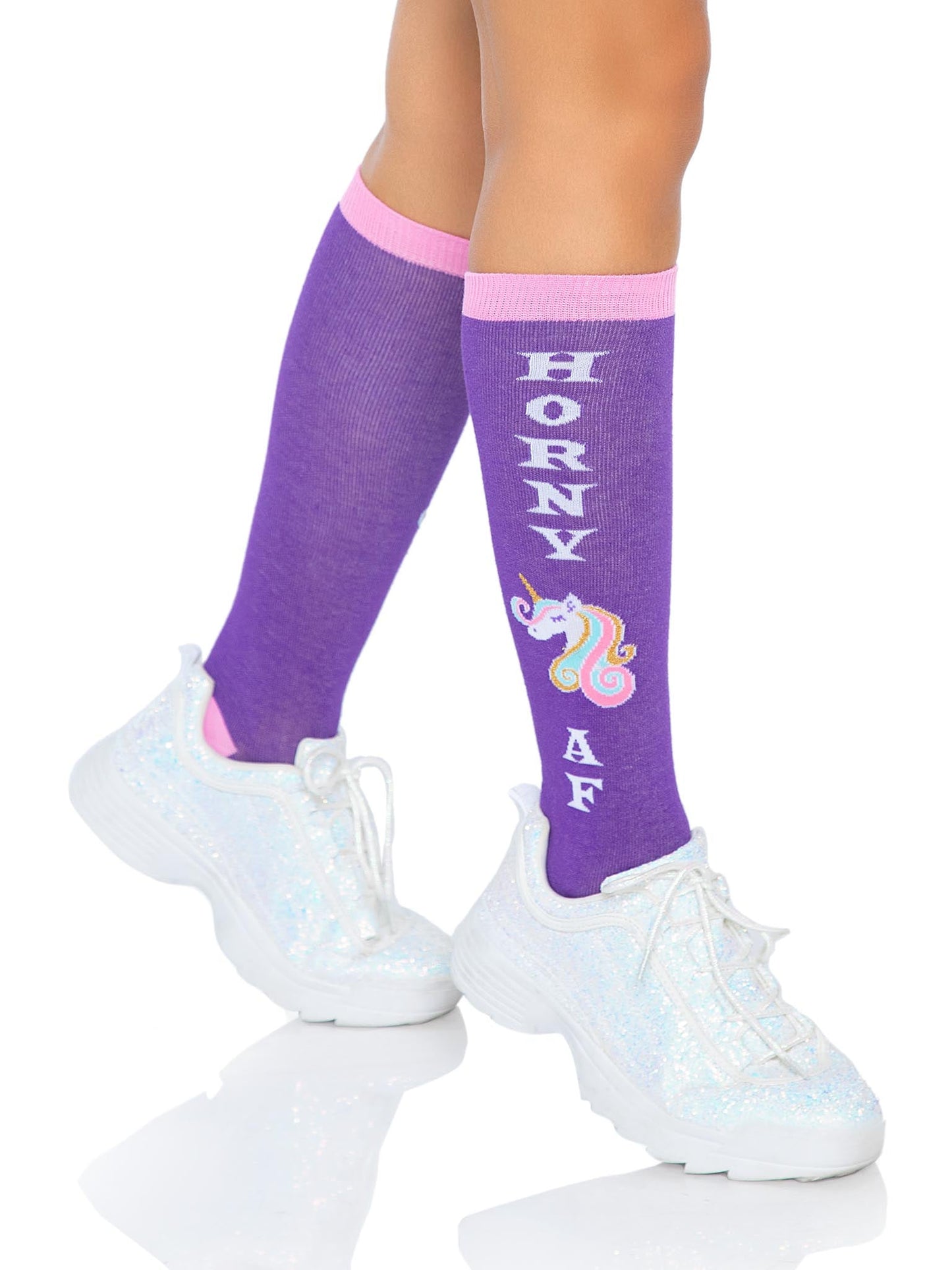 Unicorn Knee Socks — “Horny AF”