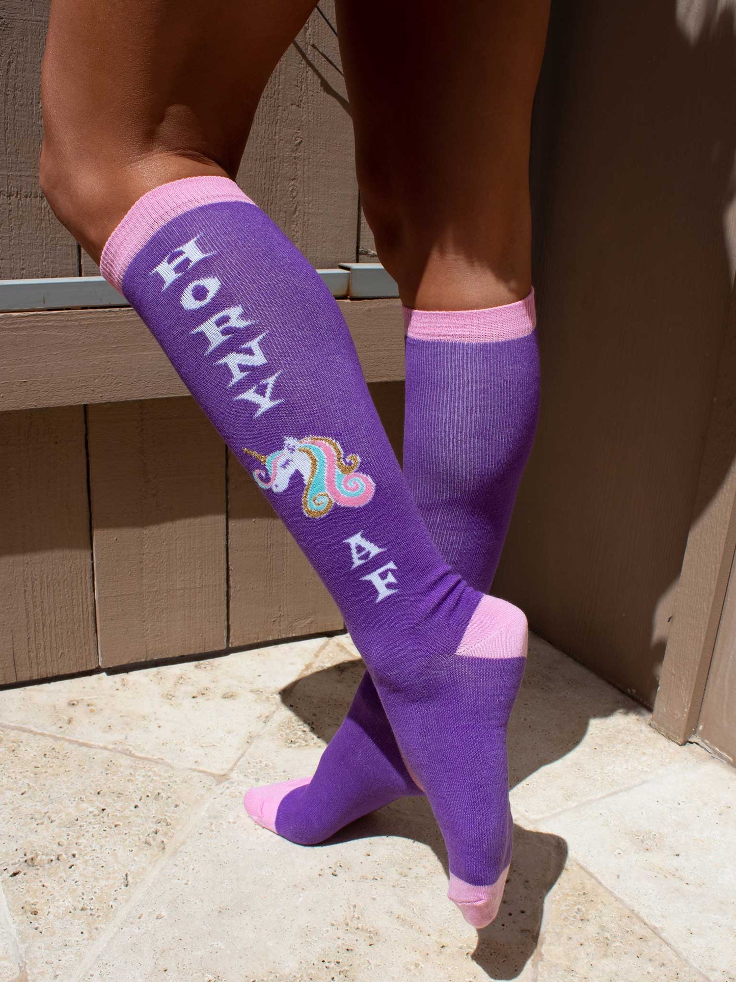 Unicorn Knee Socks — “Horny AF”