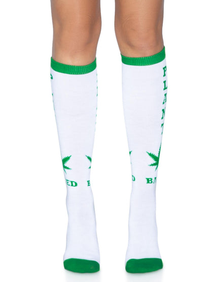 Knee Socks — "Plant Based" White & Green