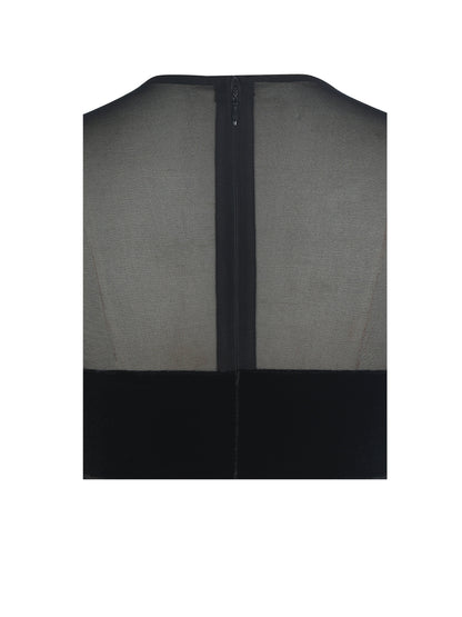 Sheer Mesh & Velvet Midi Dress — Black