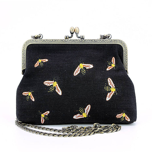 Honeybee Kisslock Handbag — Black