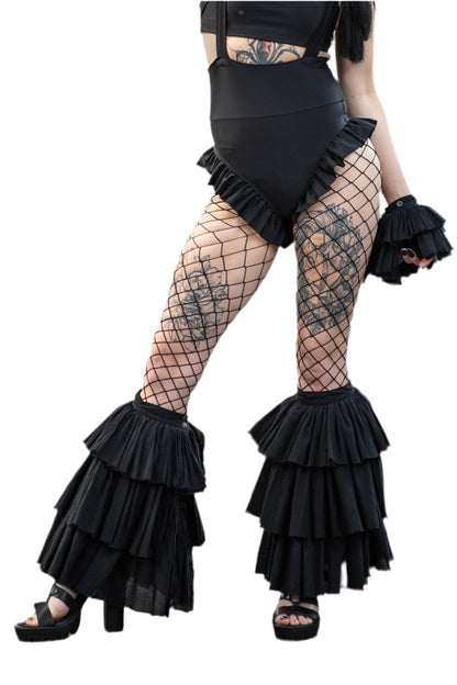 Dandy Ruffle Bell Bottom Leg Covers — Black Cotton | Eyecon x Five and Diamond