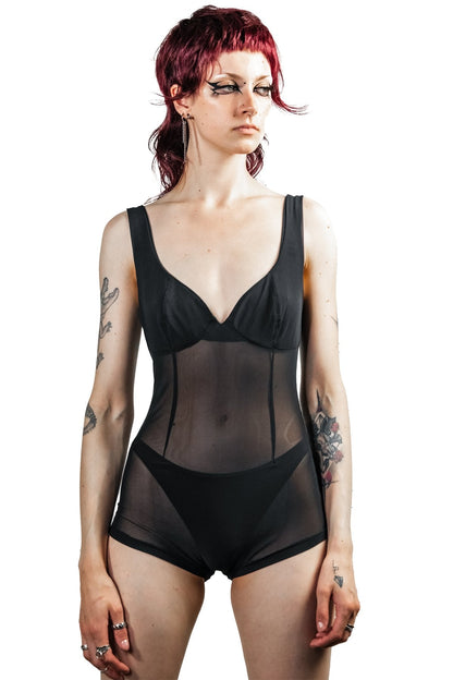 Pin-Up Mesh Playsuit — Black | 5D x Eyecon