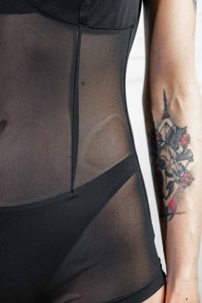 Pin-Up Mesh Playsuit — Black | 5D x Eyecon