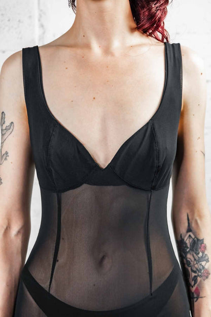 Pin-Up Mesh Playsuit — Black | 5D x Eyecon