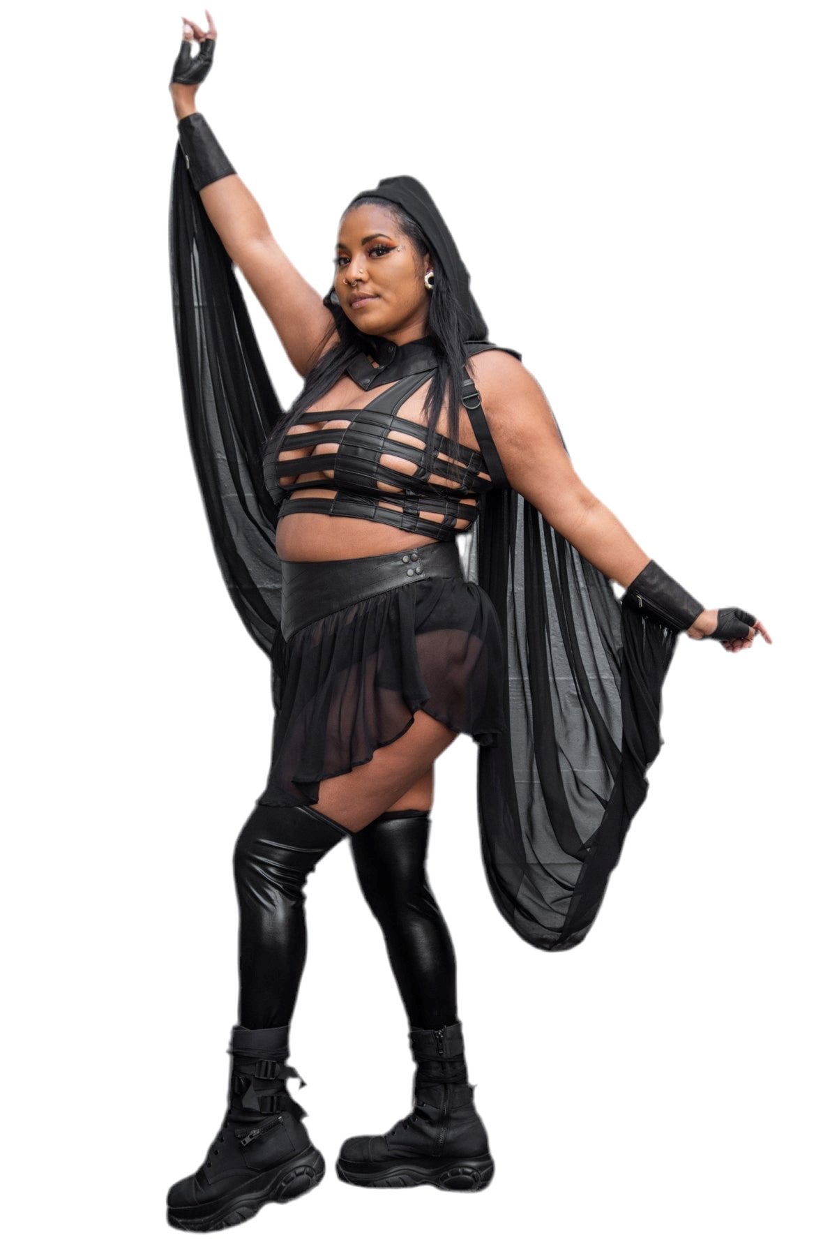 Silk Wing Hood — Silk Chiffon & Leather Statement Layer | Five and Diamond