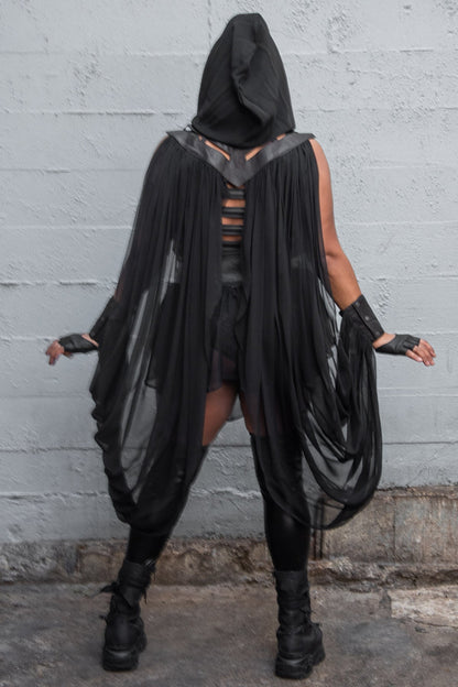 Silk Wing Hood — Silk Chiffon & Leather Statement Layer | Five and Diamond