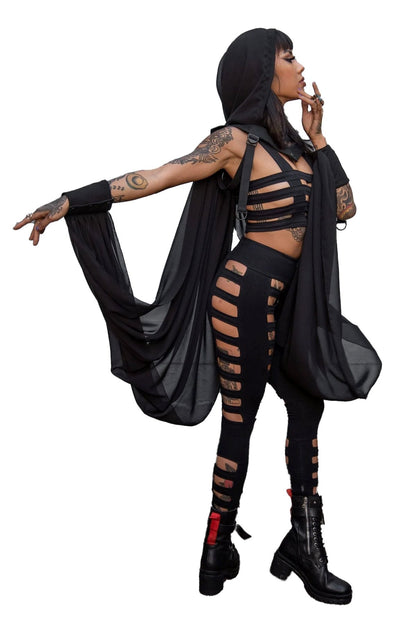 Nocturne Flow Hood — Chiffon Winged Hooded Layer | Five and Diamond