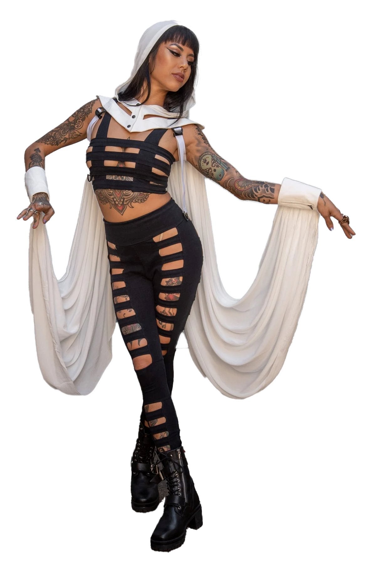 Halo Flow Hood — Off-White Chiffon Winged Layer | Five and Diamond