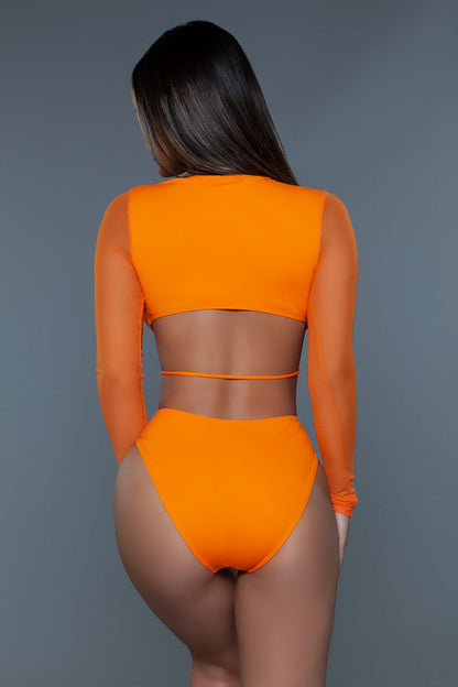 Daisy Ring-Detail Mesh One-Piece — Green or Orange