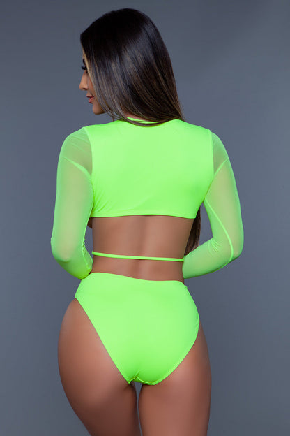 Daisy Ring-Detail Mesh One-Piece — Green or Orange